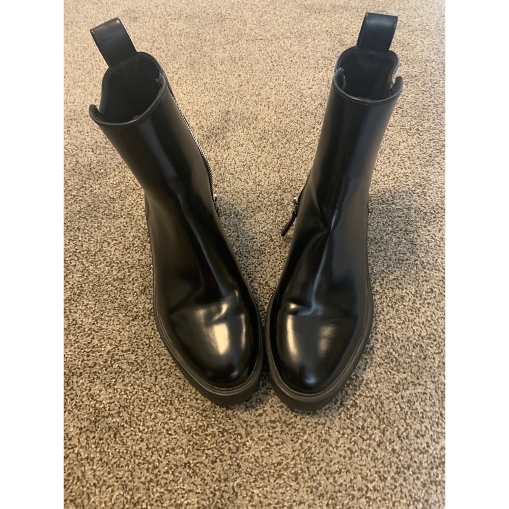 H&M Platform Ankle Boots Womens 8 Black Excellent Side Zip Lug Sole 1090478